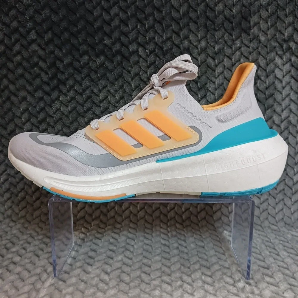 Adidas UltraBoost Light Grey Flash Orange Cyan Men's Walking Running Shoes Sz 10